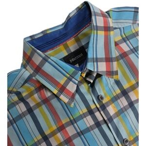 Marmot For Life Button Up Pocket Short Sleeve Shirt Men's L STRIPED PLAID